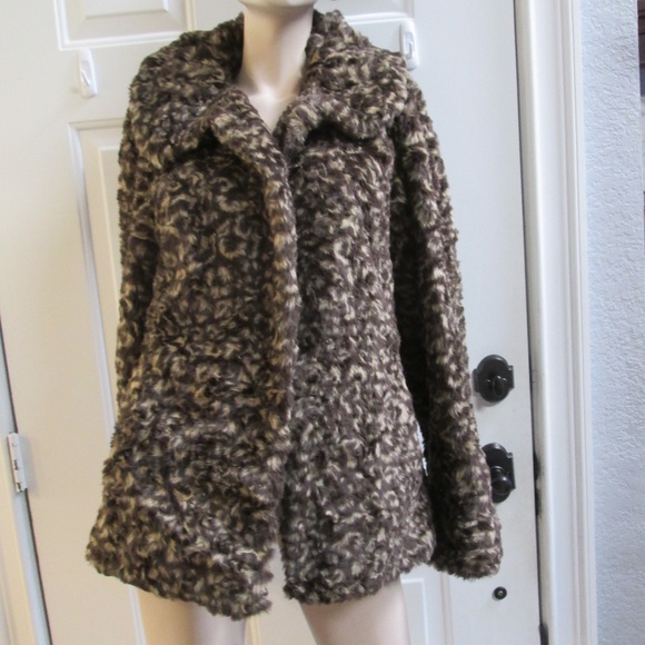 new DENNIS BASSO women's brown FAUX FUR tiger coat Sz XS